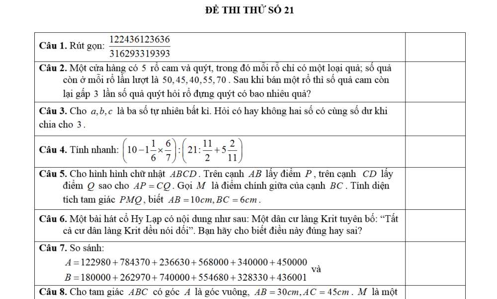 Toán 5-Đề thi thử vào 6 Trường Amsterdam-Đề số 21